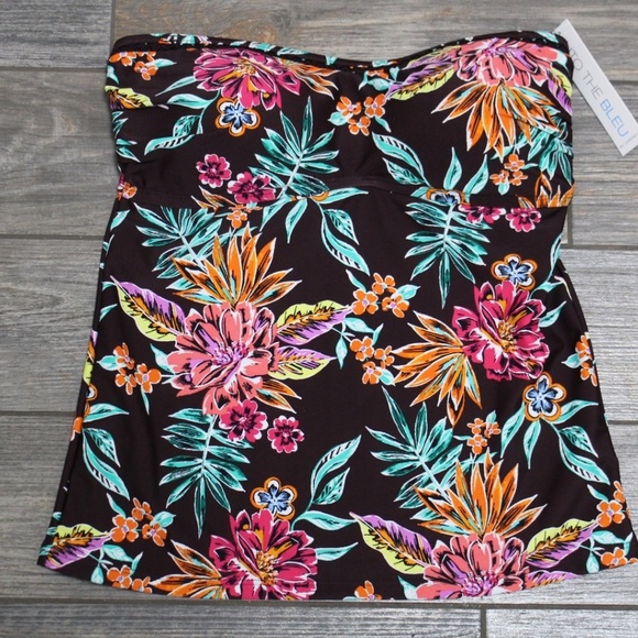 NWT Into the Bleu by Amerex Brown Floral Tankini Top Size 6 Strapless Swimsuit - Picture 3 of 8